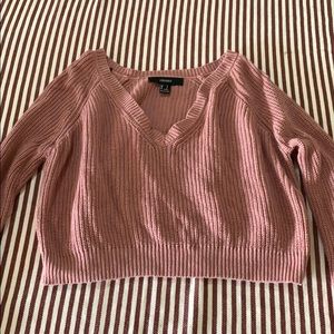 Cropped vneck F21 sweater pink